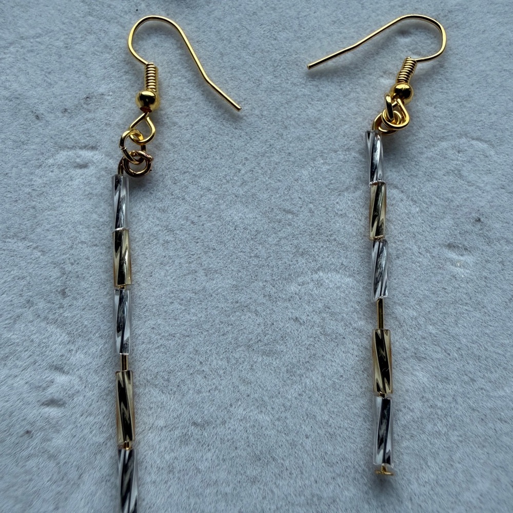 Elegant Gold and Silver Dangle Earrings Style# 030